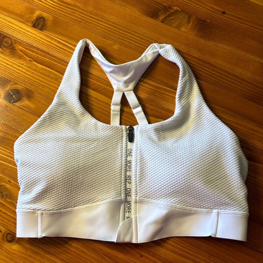 Zyia white zip-up sports bra size medium